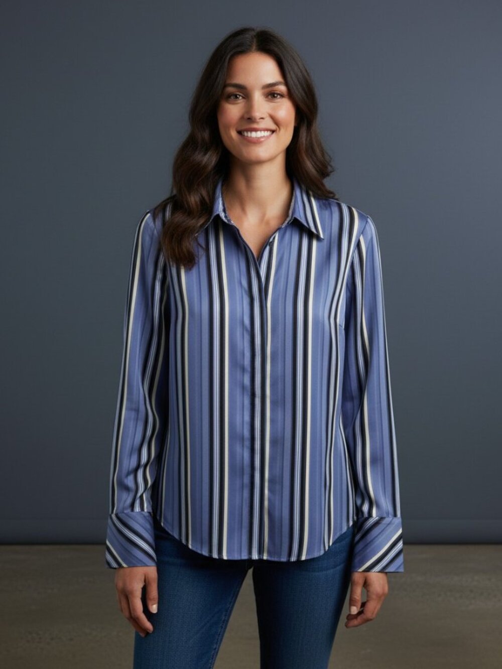 Geoffrey Beene Blue Multi-Stripe Casual Button-Down Shirt